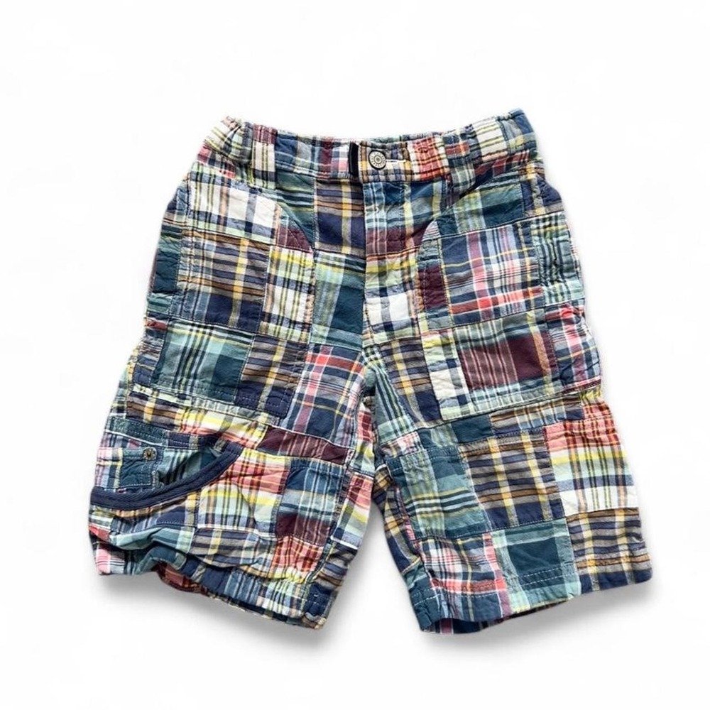 Vintage Y2K Gap Kids Multicolor Plaid Cargo Carpenter Shorts Sz S (5/6) Cotton